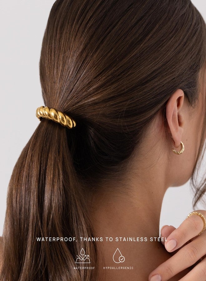 بافوا ربطة شعر معدنية سميكة على شكل كرواسون مطلية بالذهب الأصفر عيار 14 قيراطًا من بافوي، مقاومة للماء، للنساء - ربطة شعر أنيقة من الفولاذ المقاوم للصدأ - ربطات شعر ذهبية مطاطية ملتوية لذيل الحصان - Image 2